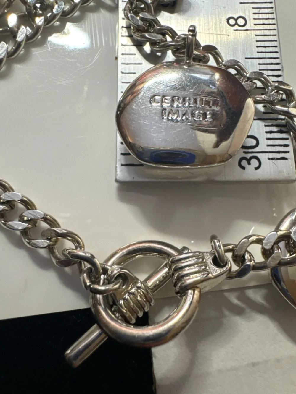 Vintage Cerruti Image Charm Bracelet Silver Tone Inspirational Words Toggle 7.5” - Picture 5 of 9